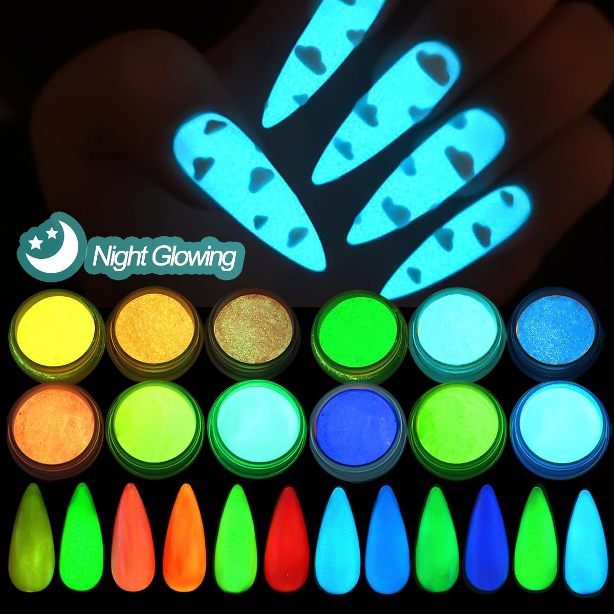 Glow in The Dark Pigment Powder,12 Colors Luminous Iridescent Multicolor