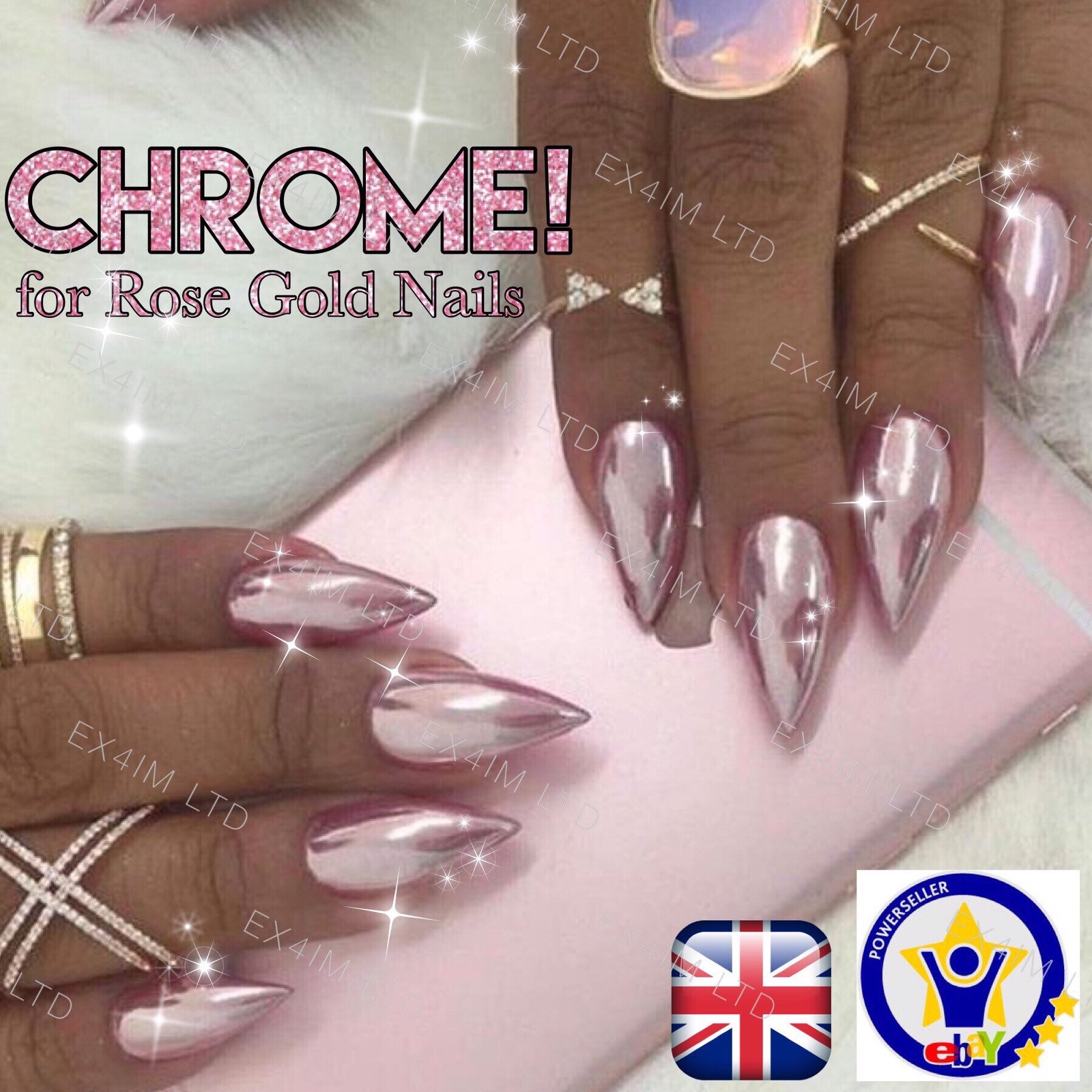 ROSE GOLD NAILS CHROME POWDER Mirror Effect Trendy Nail (R)