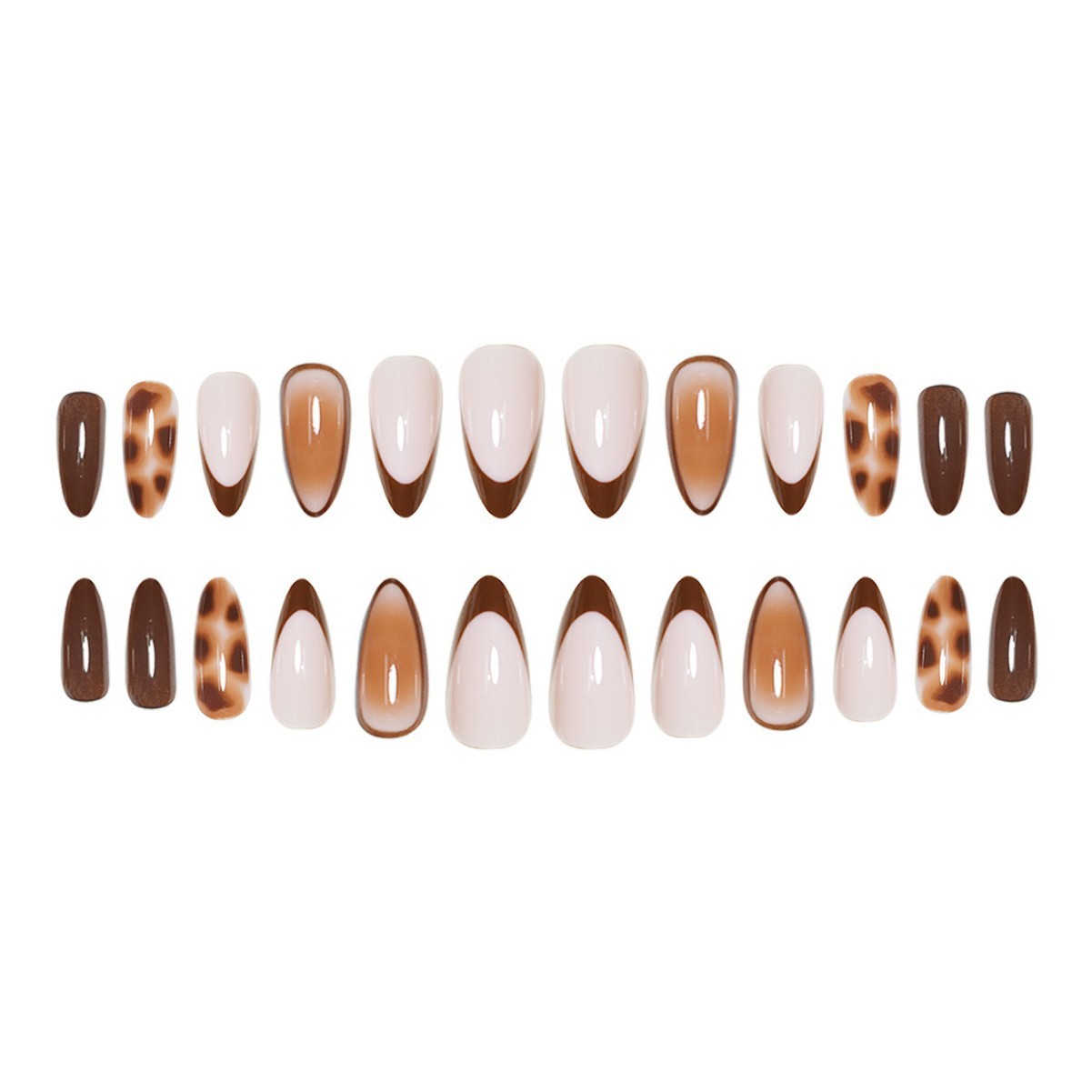 Leopard Print Almond Press On Nails Black Brown Medium Length