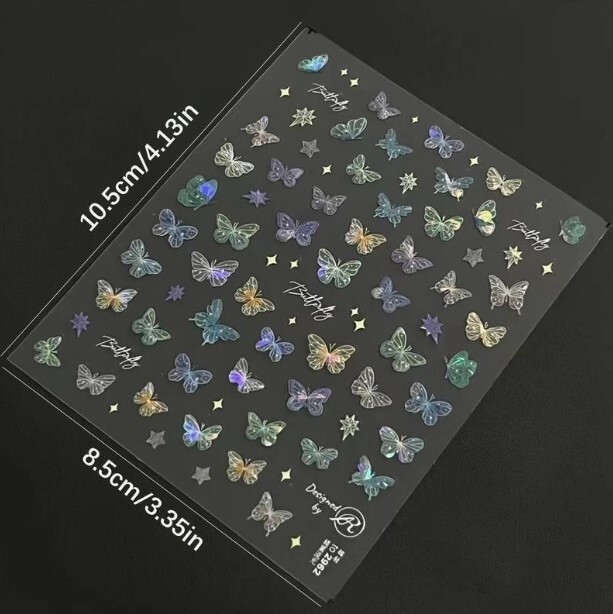 Nail Art Stickers Self Adhesive Sparkling Butterflies Women Girls Kids Party