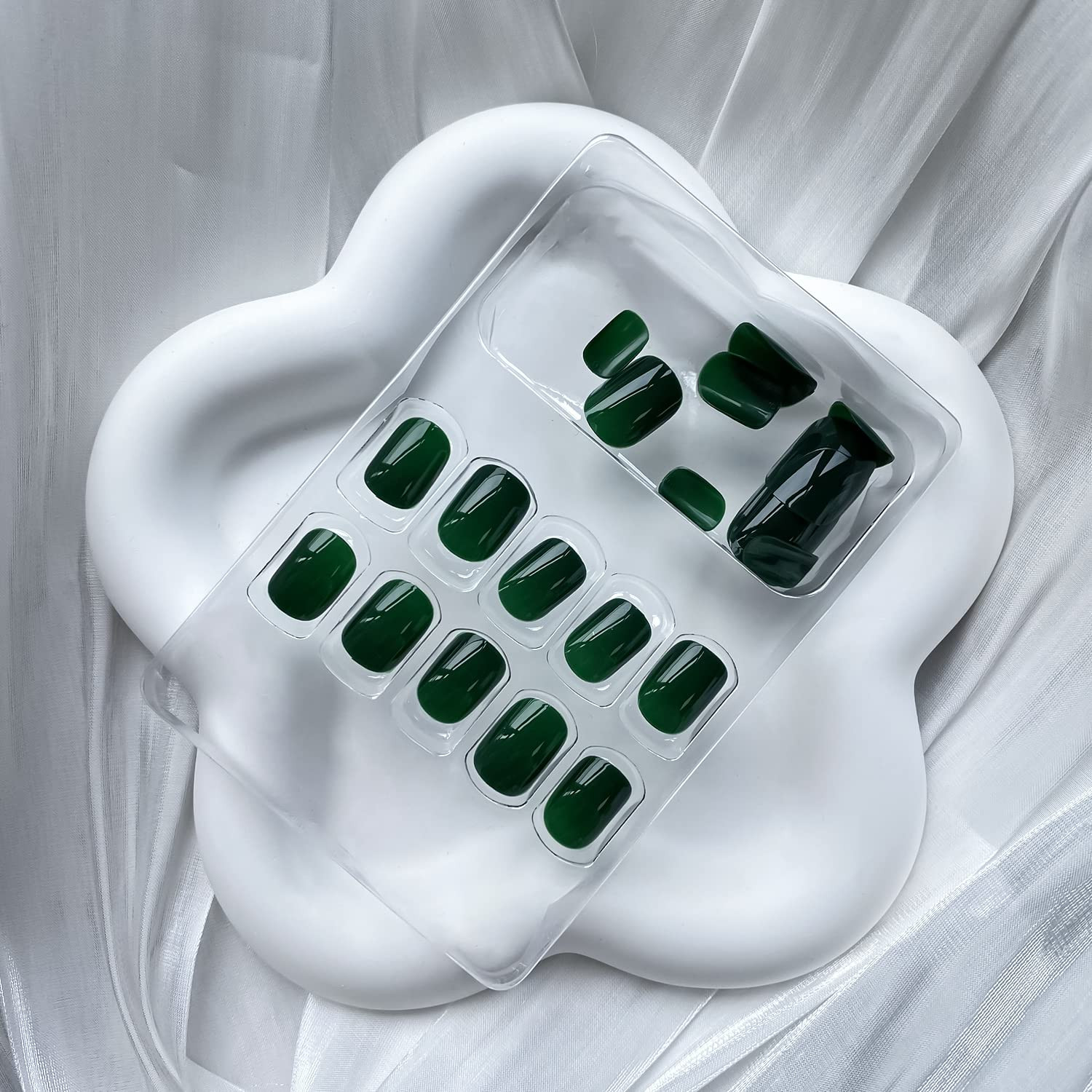 Short Square Press on Nails Solid Color Blackish Green Fake Nails | Extra Short