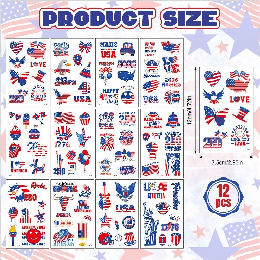 4Th of July Nail Stickers, Glitter Red Blue White Star for Independence Day Patr
