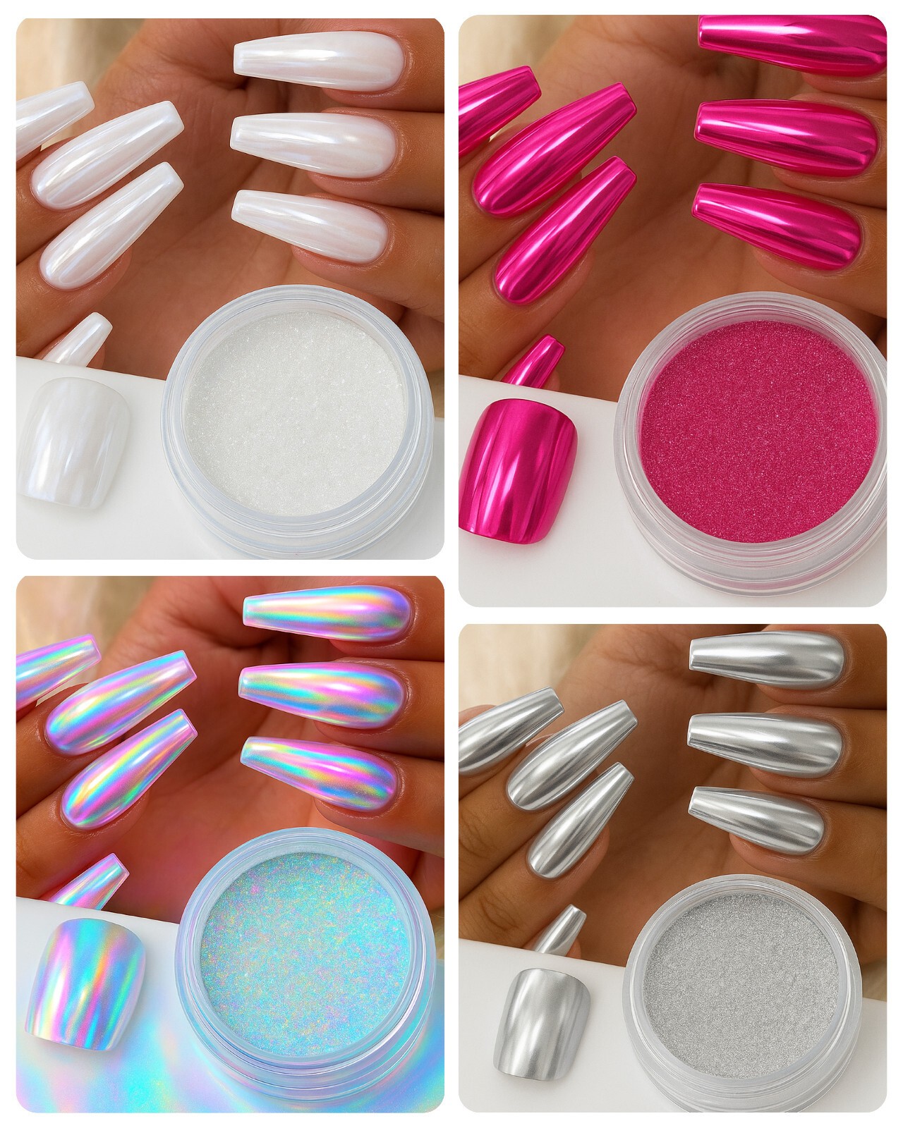 Mirros Chrome Nail Powder 30 Colours Unicorn Rainbow Red Blue Pink Rose Gold DIY