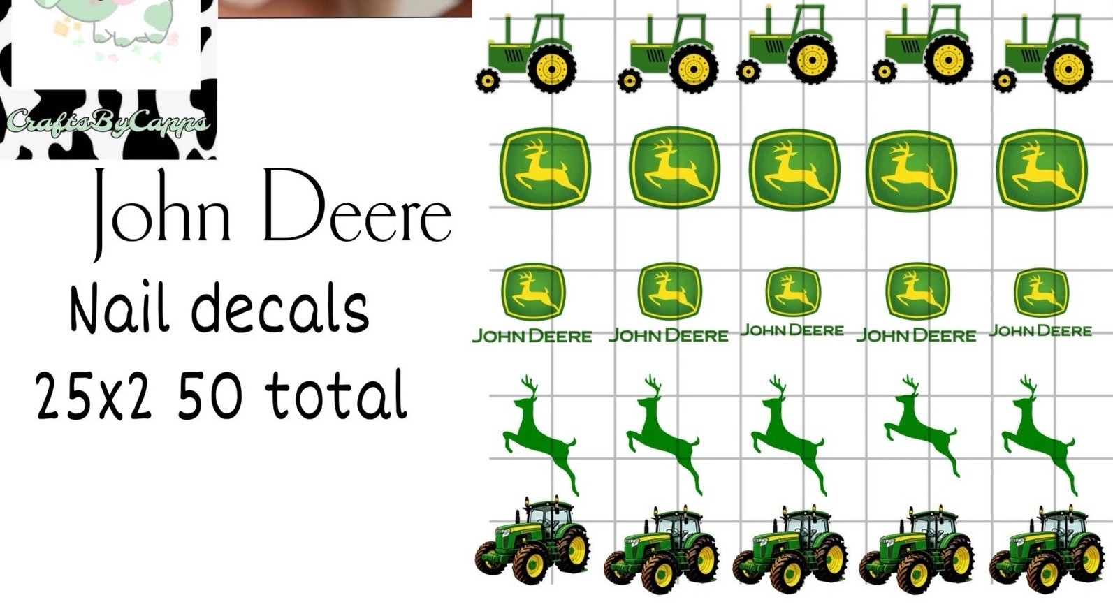 John Deere Waterslide Decals For Nails, Hot Wheels, Etc Set Of 50 KC