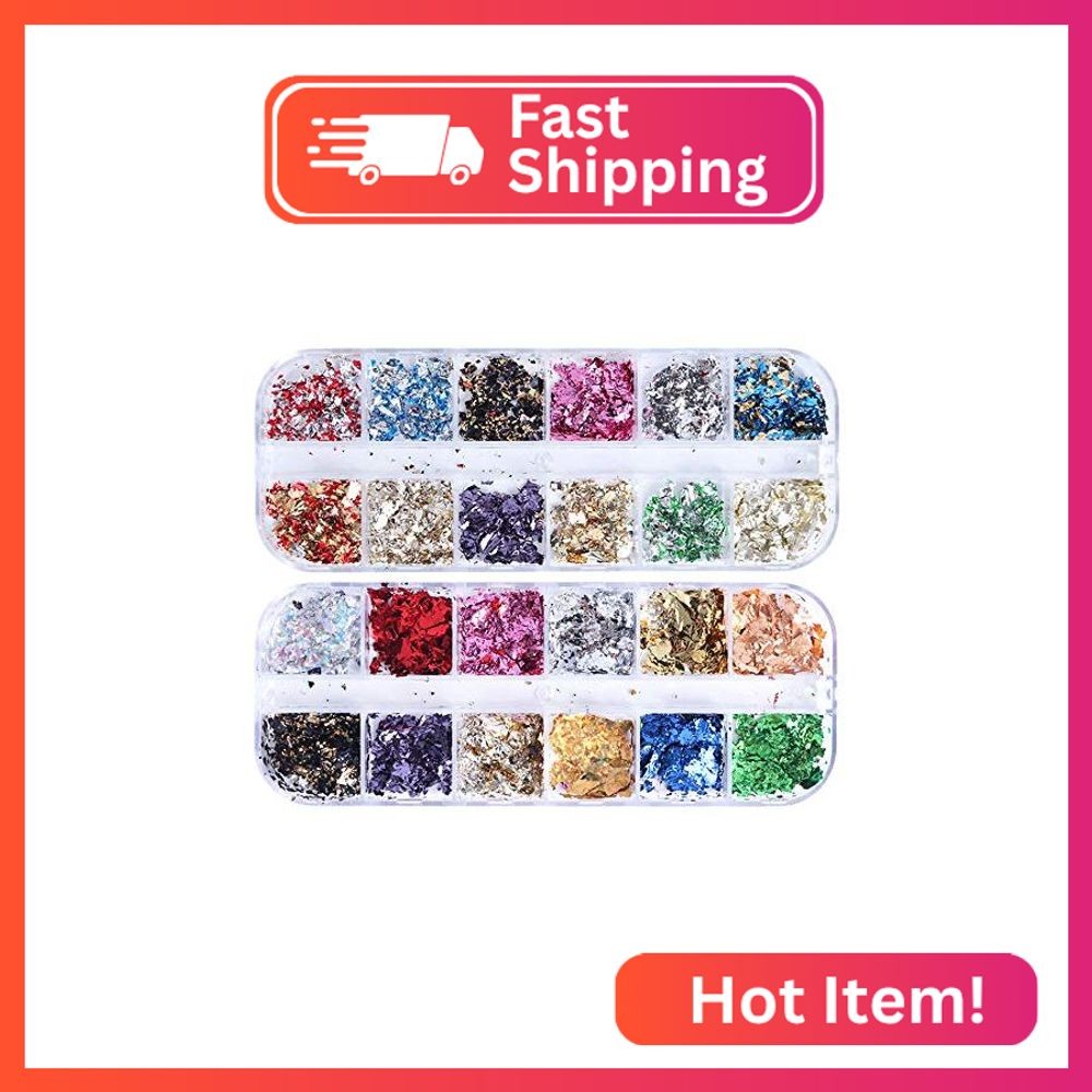 AUOCATTAIL 24 Grids Foil Nail Art Holographic Aluminum Nail Foil Flakes Stickers