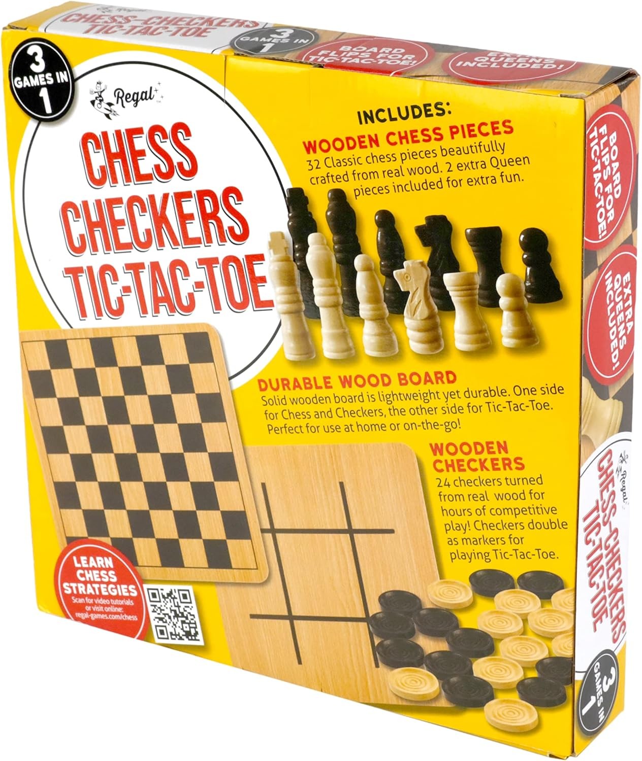 Regal Games – Reversible Wooden Board for Chess, 10.5 Inch –