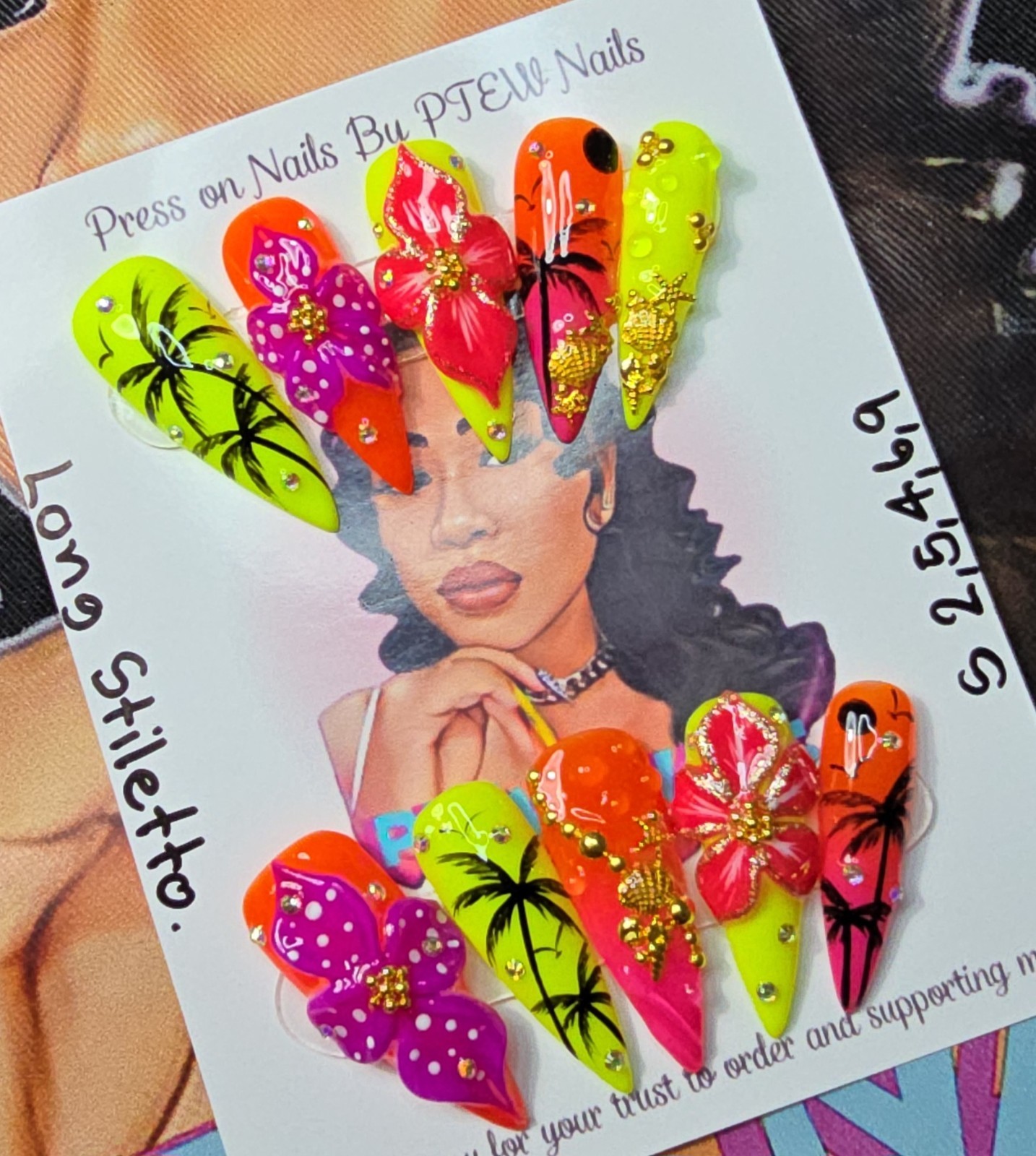 Handmade Gel Press On Nails, Small Size 2,5,4,6,9 Long Stiletto