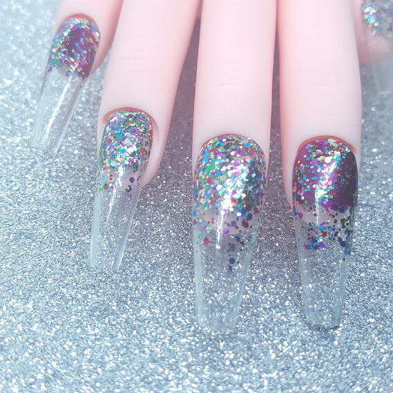 Clear Pride Pink Blue Green Glitter Nail Bed Press On Nails Handmade Hard Gel