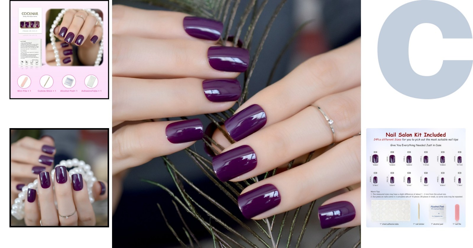 Dark Violet False Nail Tips – 24Pcs Solid Glossy Gel for Perfect Fit