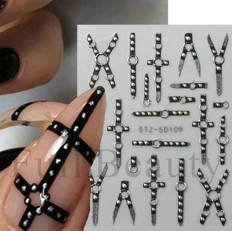 Relief Belt Nail Art Stickers Bondage Gothic Nail Stiletto Black Stripe NH27