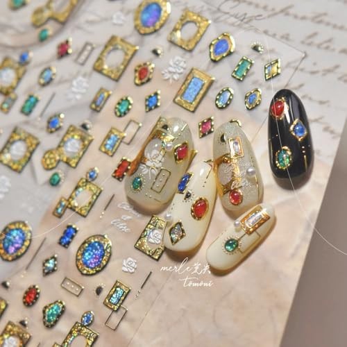 1 Sheet Gold Nail Stickers 3D Self-Adhesive Embossed Gems Nail Art Color-27