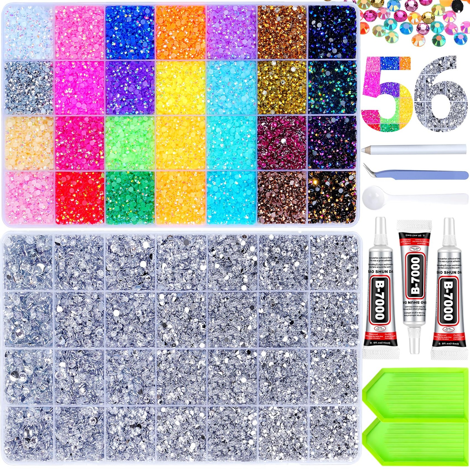 79000Pcs Jelly Rhinestones for Bedazzling, 2 Boxes Multicolor 3mm & Silver Clear