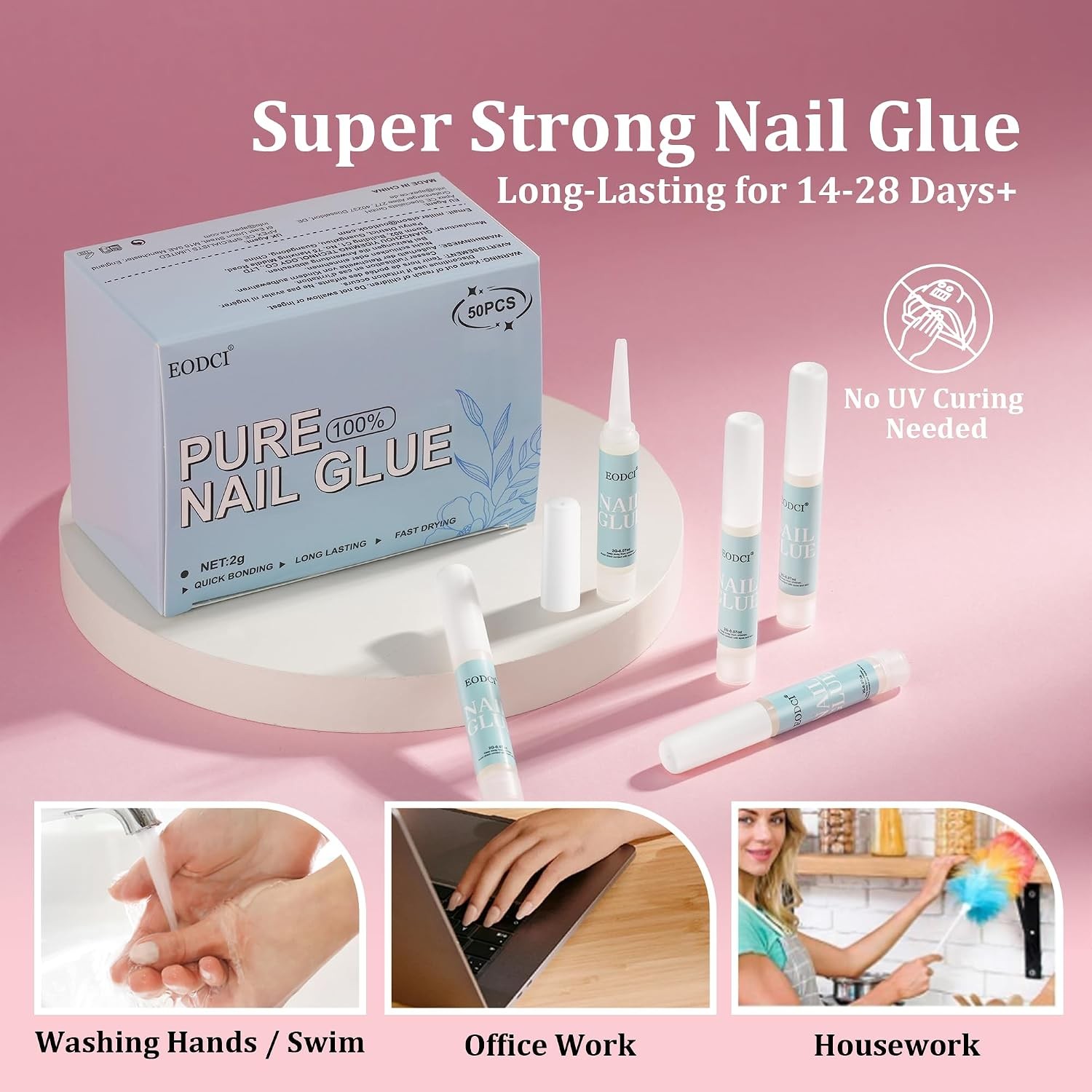 EODCI 50Pcs Super Strong Nail Glue for Acrylic & Press-On Nails