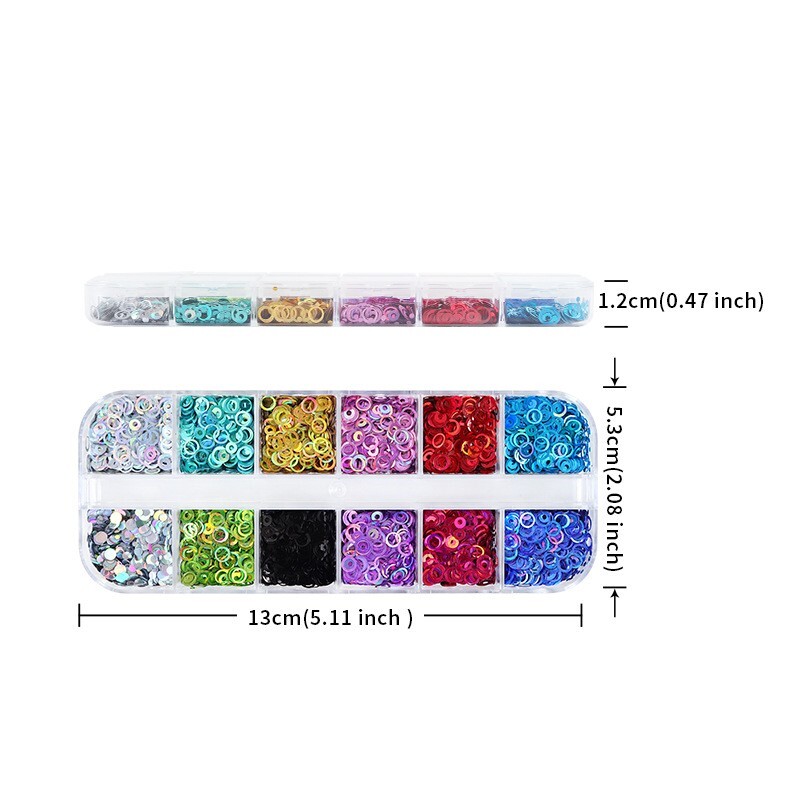 12Grids Colorful Glitter Hollow Circle Design Nail Art Sequins 3D Nails Stickers