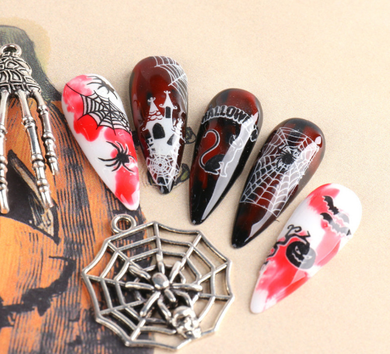 Halloween Nail Art Sticker Fluorescent Skull Spider Witch Ghost Pumpkin Bat NS43