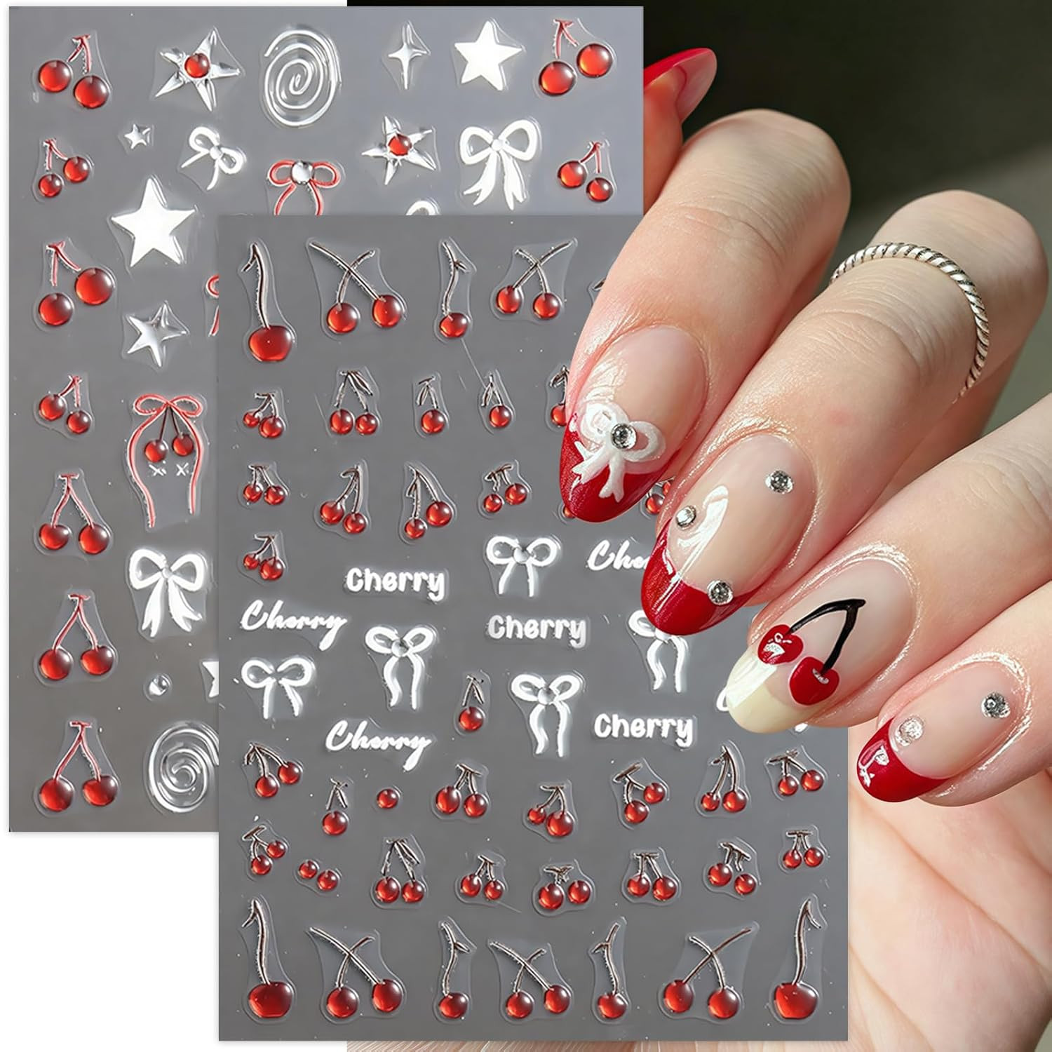 2 Sheets Flower Nail Stickers for Nail Art 5D Embossed Nail Decals Hibiscus Self