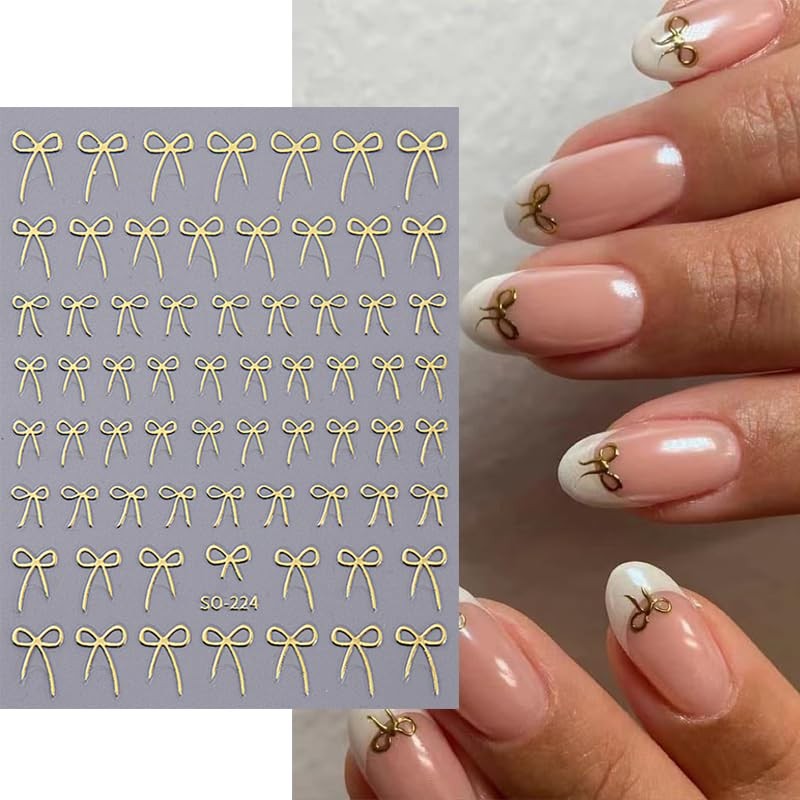 12 Sheets Bow Nail Stickers Bows Nail Decals 3D Self Adhesive Silver Gold Bow