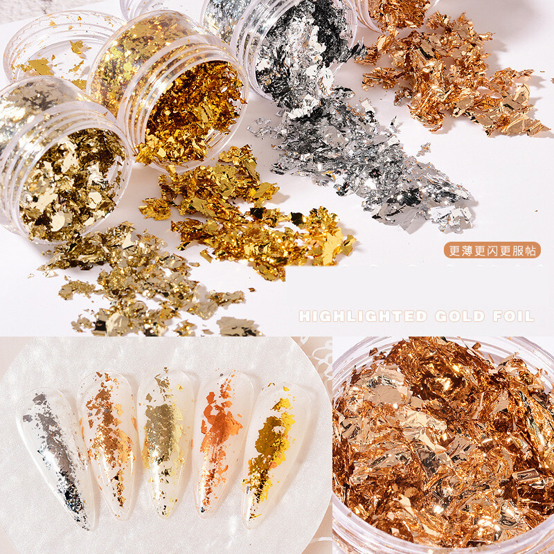2 Boxes Nail Art Foil Silver Gold Copper Flakes Glitter Paper Decoration Makeup