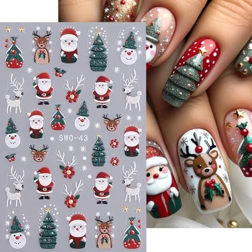 Christmas Nail Art Stickers 5D Embossed Decals 4PCS Santa Christmas design3