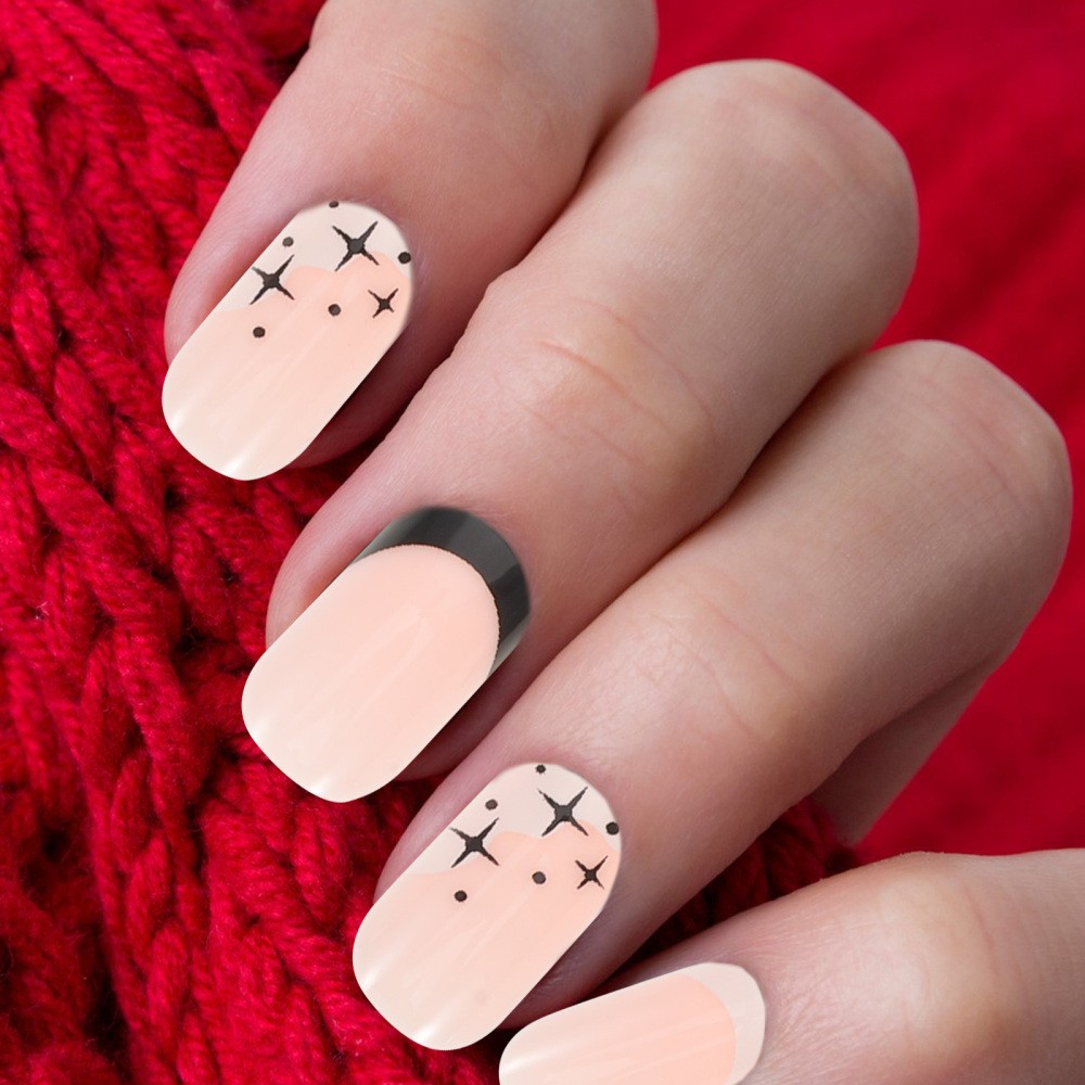 French Tip Press on Nails Set with Assorted Colors and Star Charm Accents
