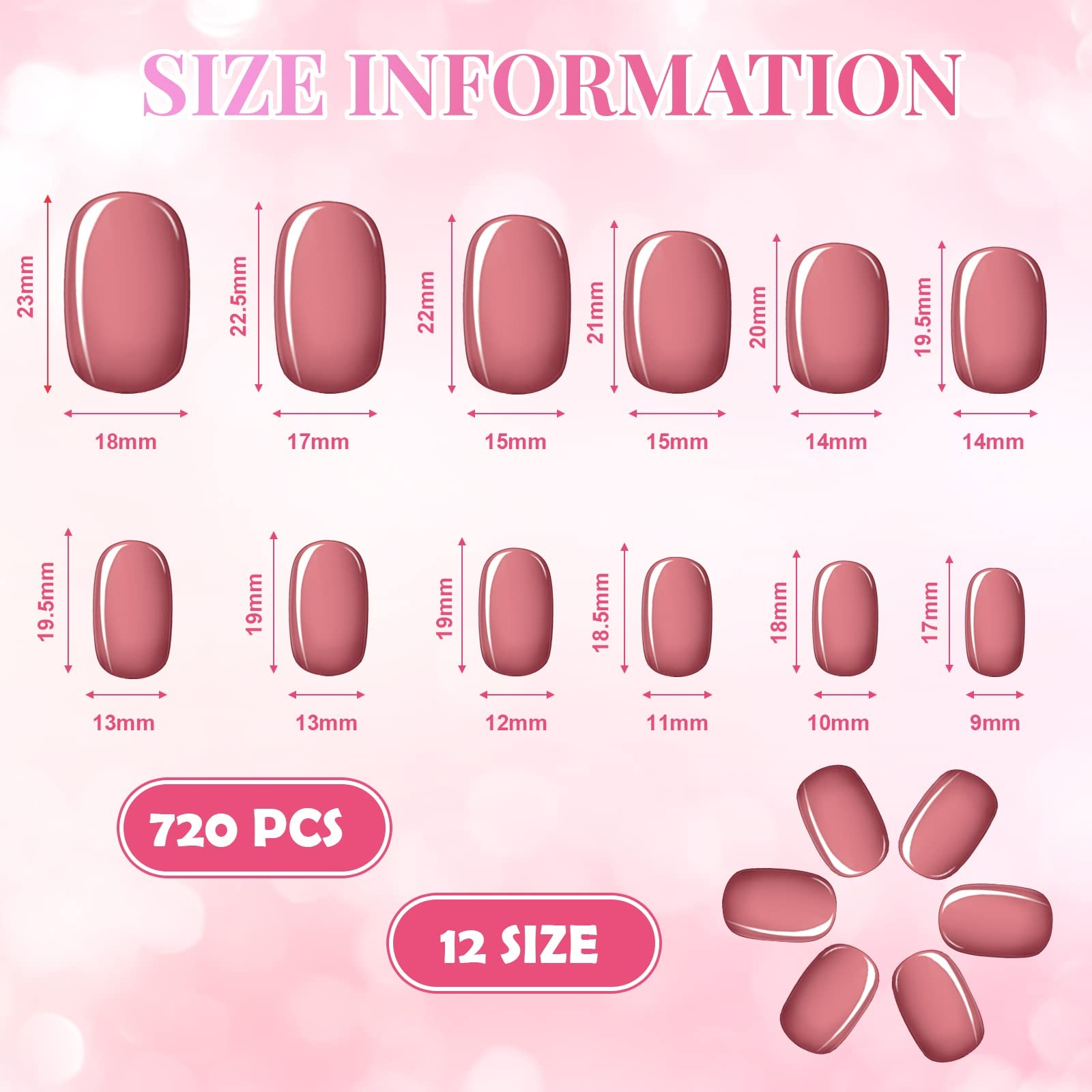 720 Pieces Short False Nails Medium Square Artificial Fake Nails Full Cover F…