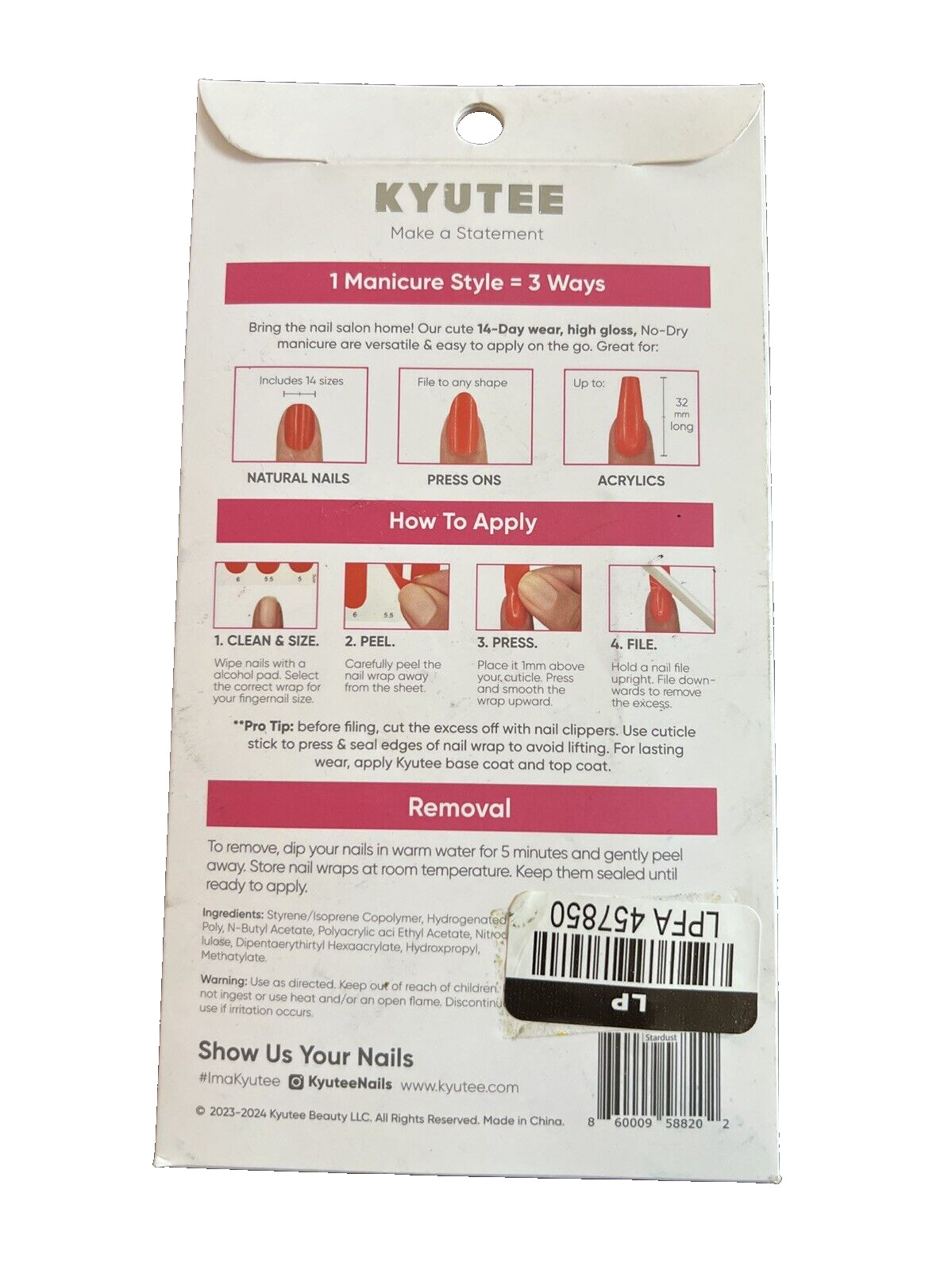 Kyutee Nails Peel. Press. File. Instant Gel Polish Manicure – Stardust- 28pc