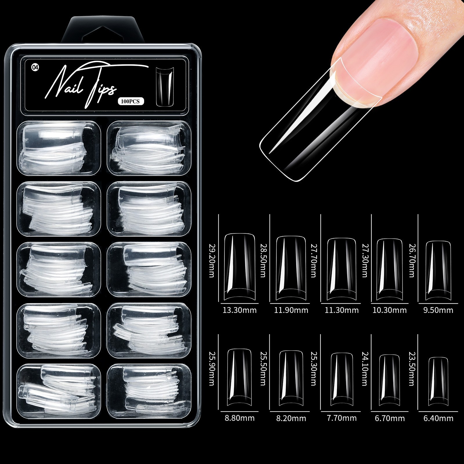 100pcs Clear Square Shape Acrylic Nail Art Tips Half Cover French Finger Tips
