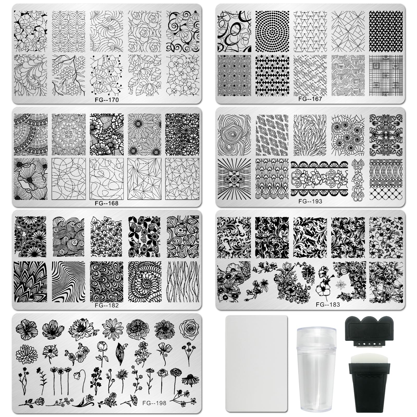 Nail Stamper Kit 7pcs Nail Stamping Plates Geometric Mandala Flower Nail Sten…