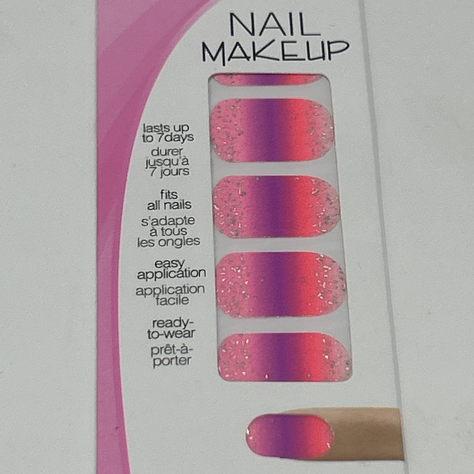 NEW Fing’rs Nail Makeup Y2K Ombré Glitter Art Stickers #32803 Pink Purple
