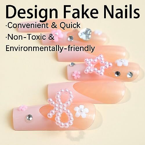 Square Press on Nails Long Fake Nails Pink French Tip Glue on Nails Fne408pink