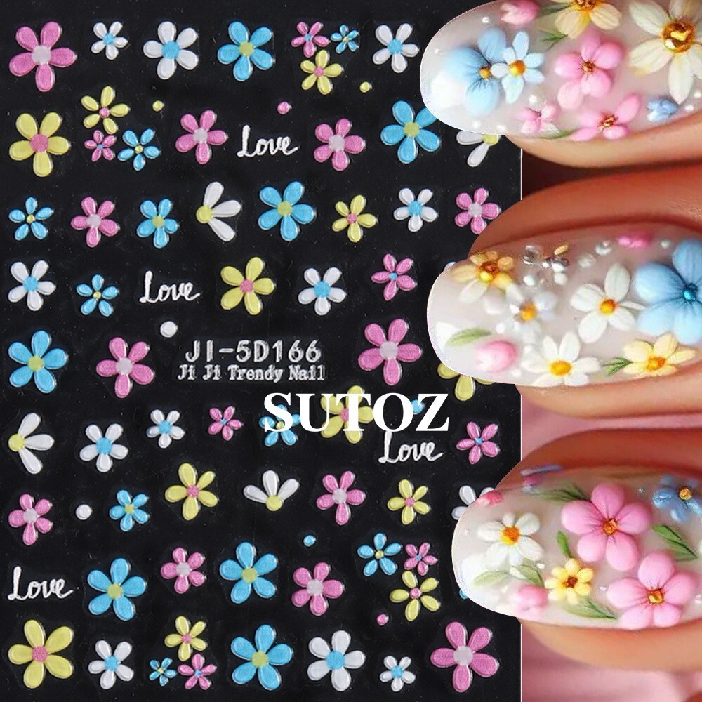 2Pcs 3D Nail Art Stickers Daisy Flower Bride Decals Decoration JI166/167 NH29