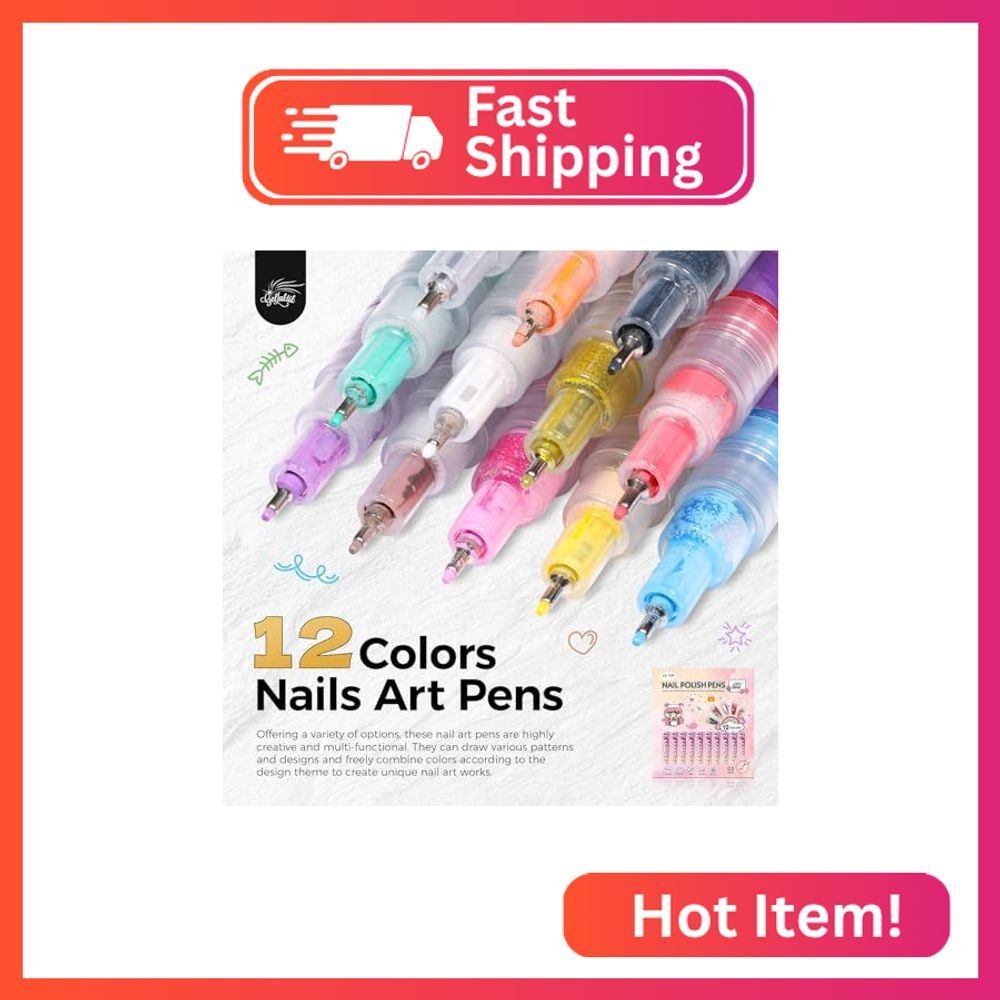 GELLAKTIK 0.5mm Nail Art Pens 12 Colors, Quick Dry MarkerPens for DIY Nail