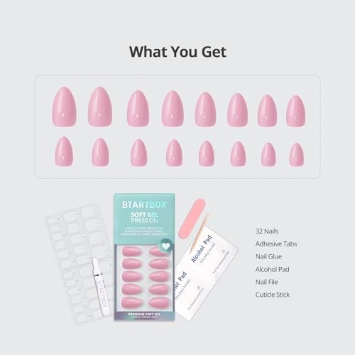 BTArtbox Press On Nails – Pastel Baby Pink Short Gel Glue On Nails for Women