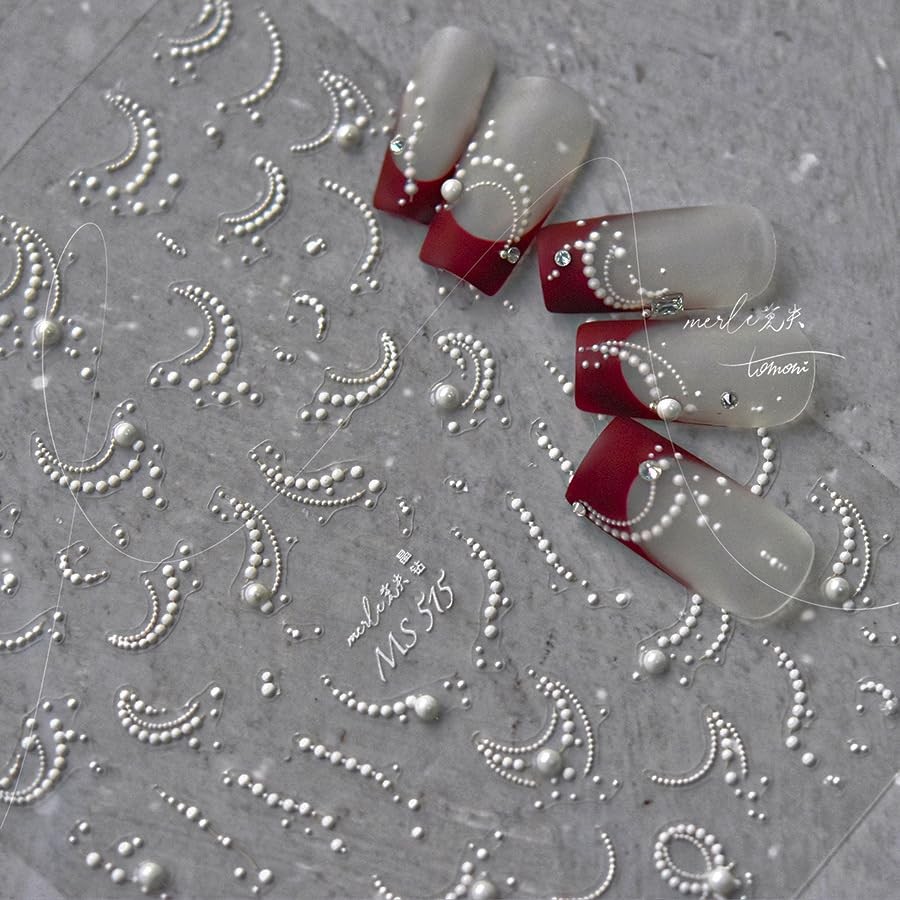 1 Sheet White French Tips Pearls Nail Art Stickers 5D pearl french lines
