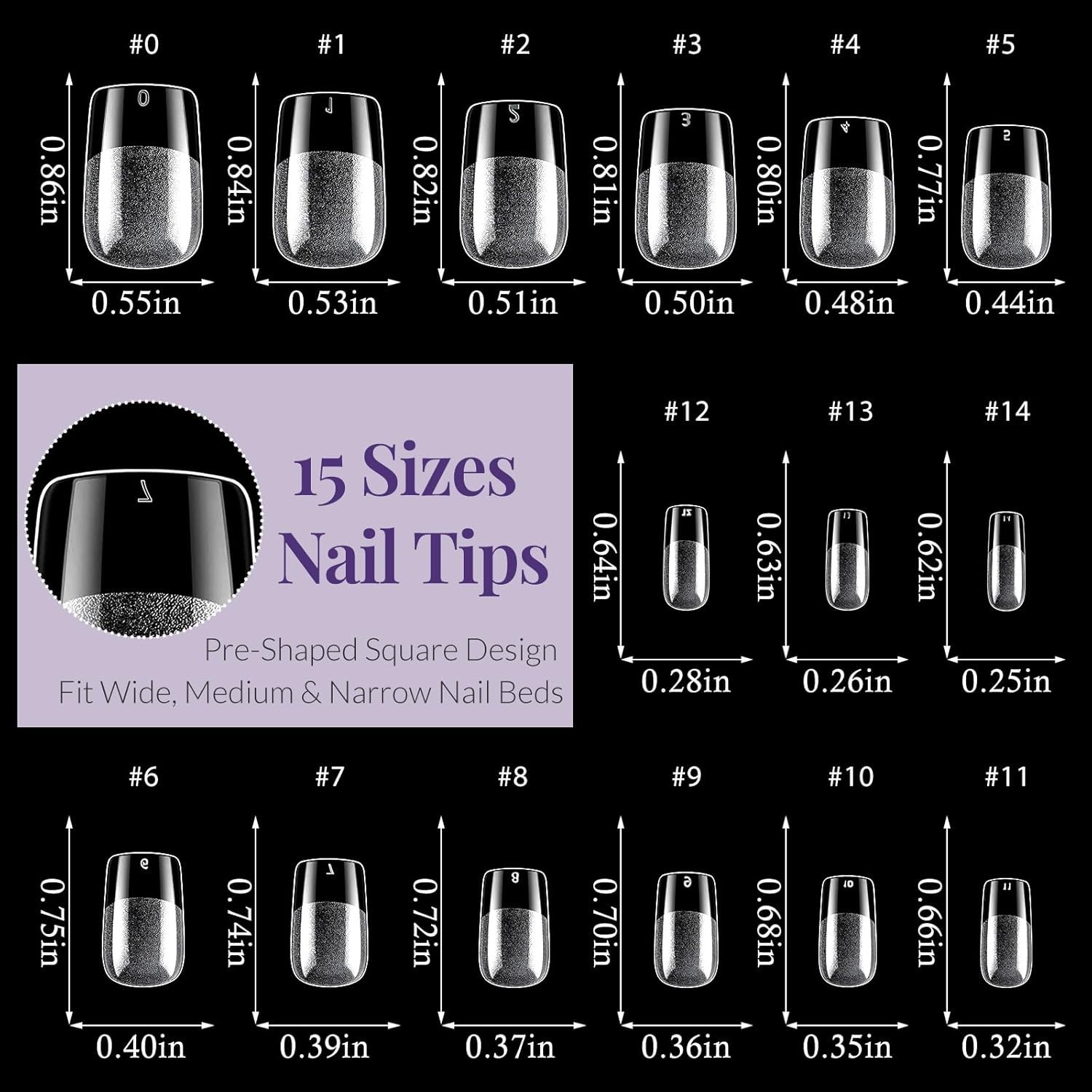 360Pcs Short Square Nail Tips, 15Sizes Square Nails Tips Clear Press on Nails So