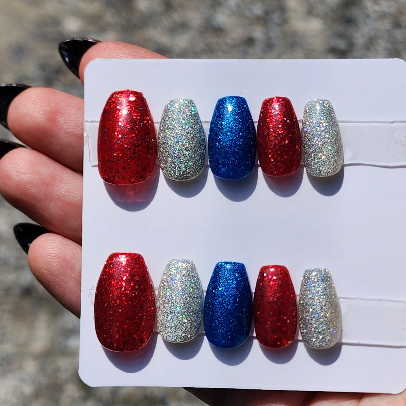 Red White And Blue 4th Of July Handmade Press On Medium Ballerina Nails