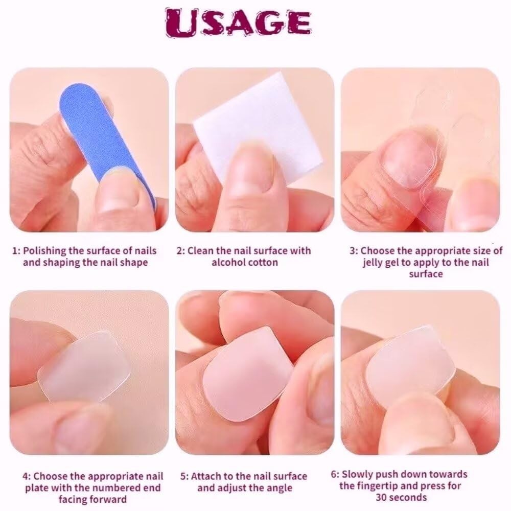 3D Handmade Press On Nails – Short Square French Tip Fake Nails, Blue Flowers, 1