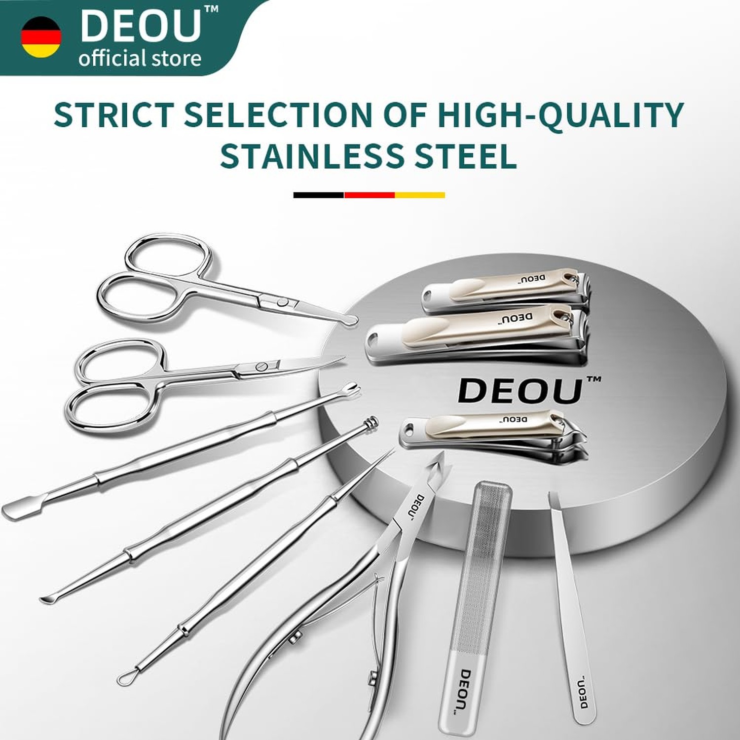 DEOU Professional Nail Set 11 in 1 stainless steel home care nail clippers, m…