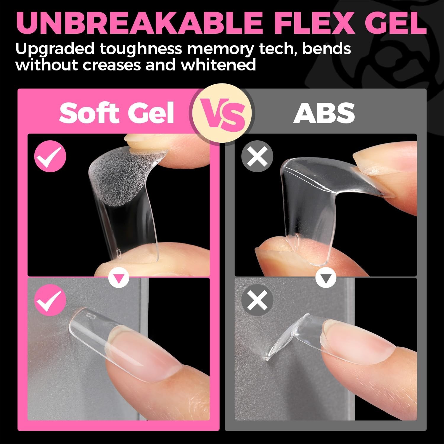 UNA GELLA Square Fake Nails 504pcs Clear Gel Tips 12 Sizes Full Cover Nail Kit