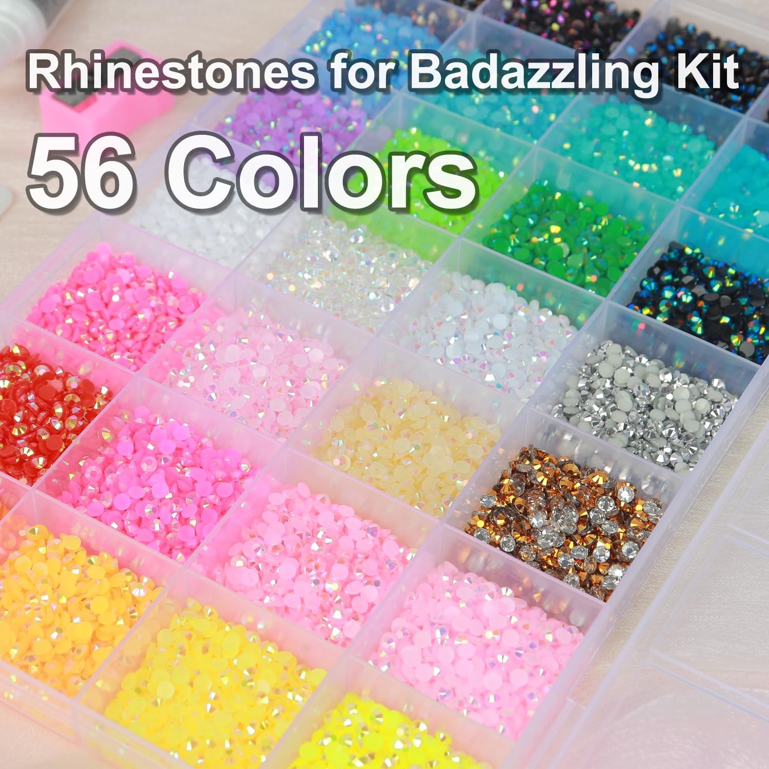 56 Colors Rhinestones for Bedazzling, 2 Boxes 3mm Multicolor Resin Jelly Flat