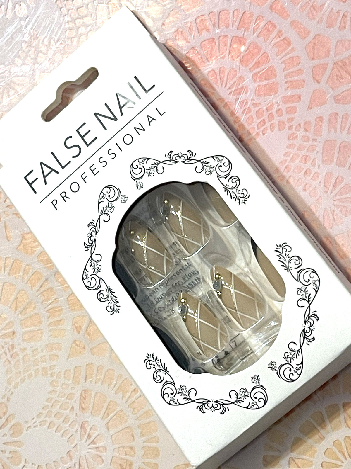 False Nail Professional DIAMOND PATTERN FRENCH TIP NUDE with BLACK FRENCH, STONE