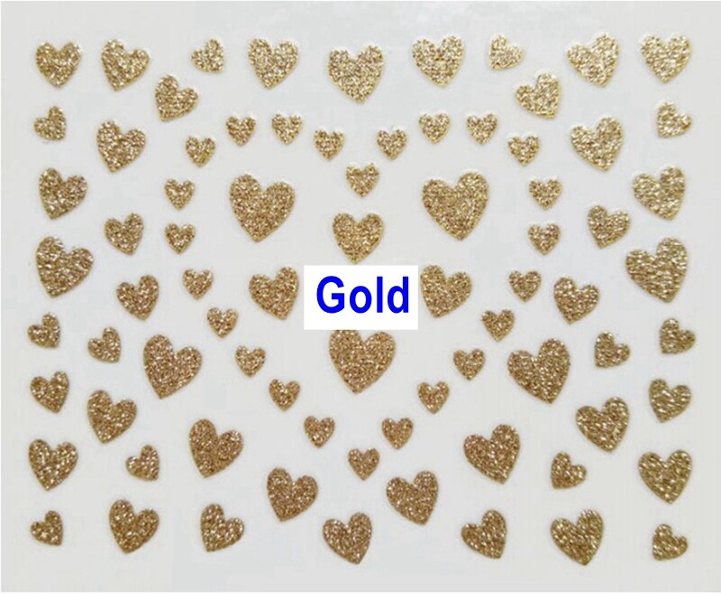 Black Glitter Heart Nail Sticker Self-Adhesive Nail Art Decals BLE ( 8 Colors )