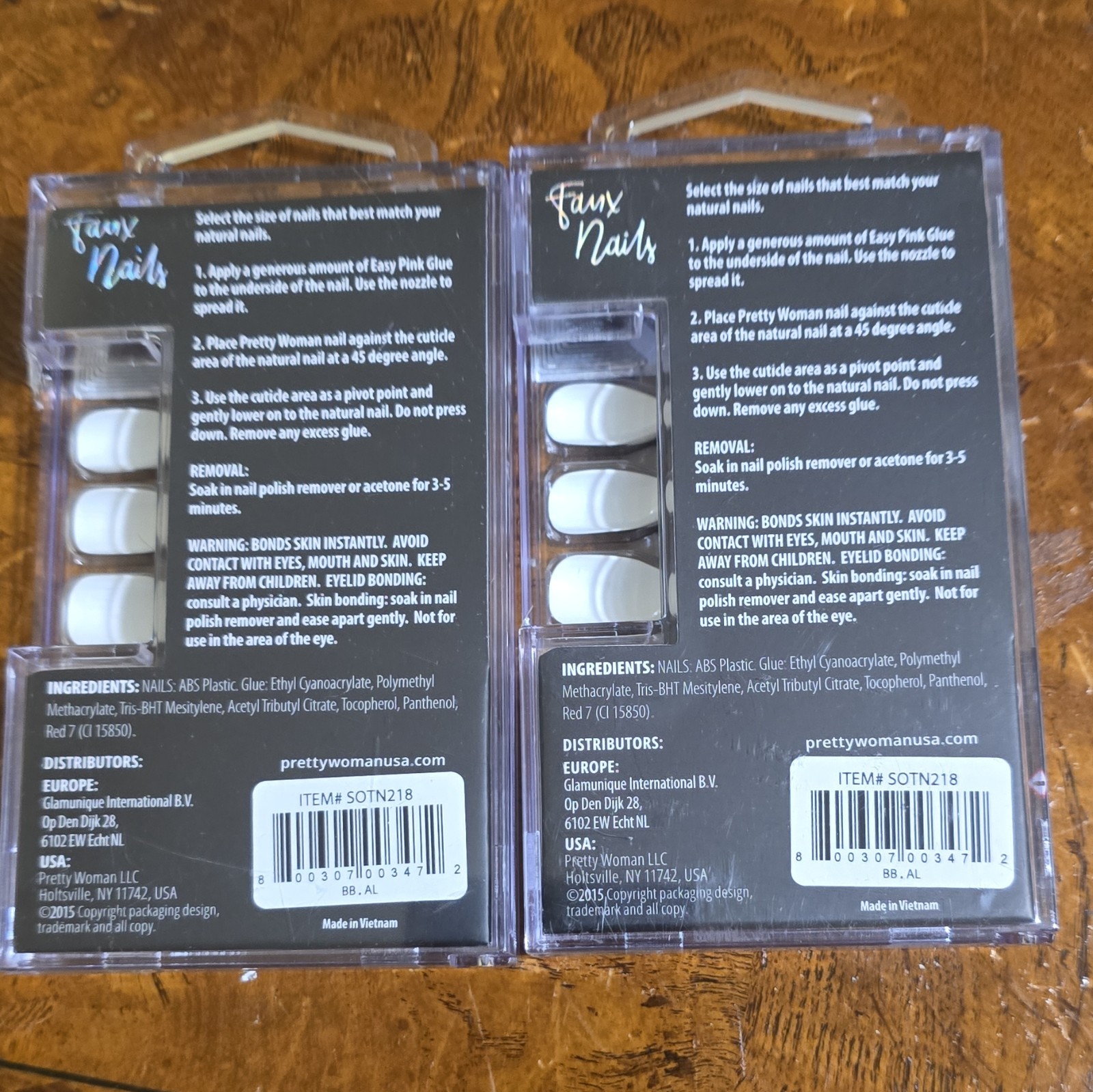 set of 2 Pretty Woman White Press-On Nails Full Cover Set with Glue Included