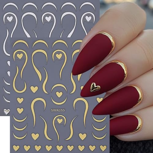 Heart Nail Art Stickers Decals 12PCS Sparkling Love Heart Valentine Style-01