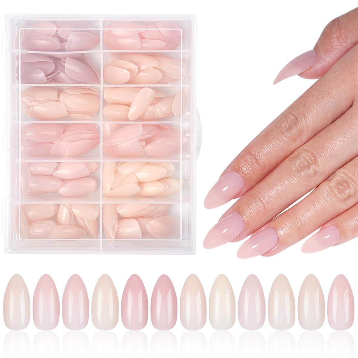 288Pcs Almond Press on Nails Medium Fake Nails 10 Color Nude False Nails Full…