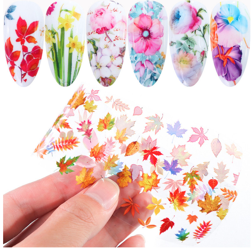 10pcs Maple Leaf Flower Nail Art Film Foil Transfer Decals Manicure DIY 19132