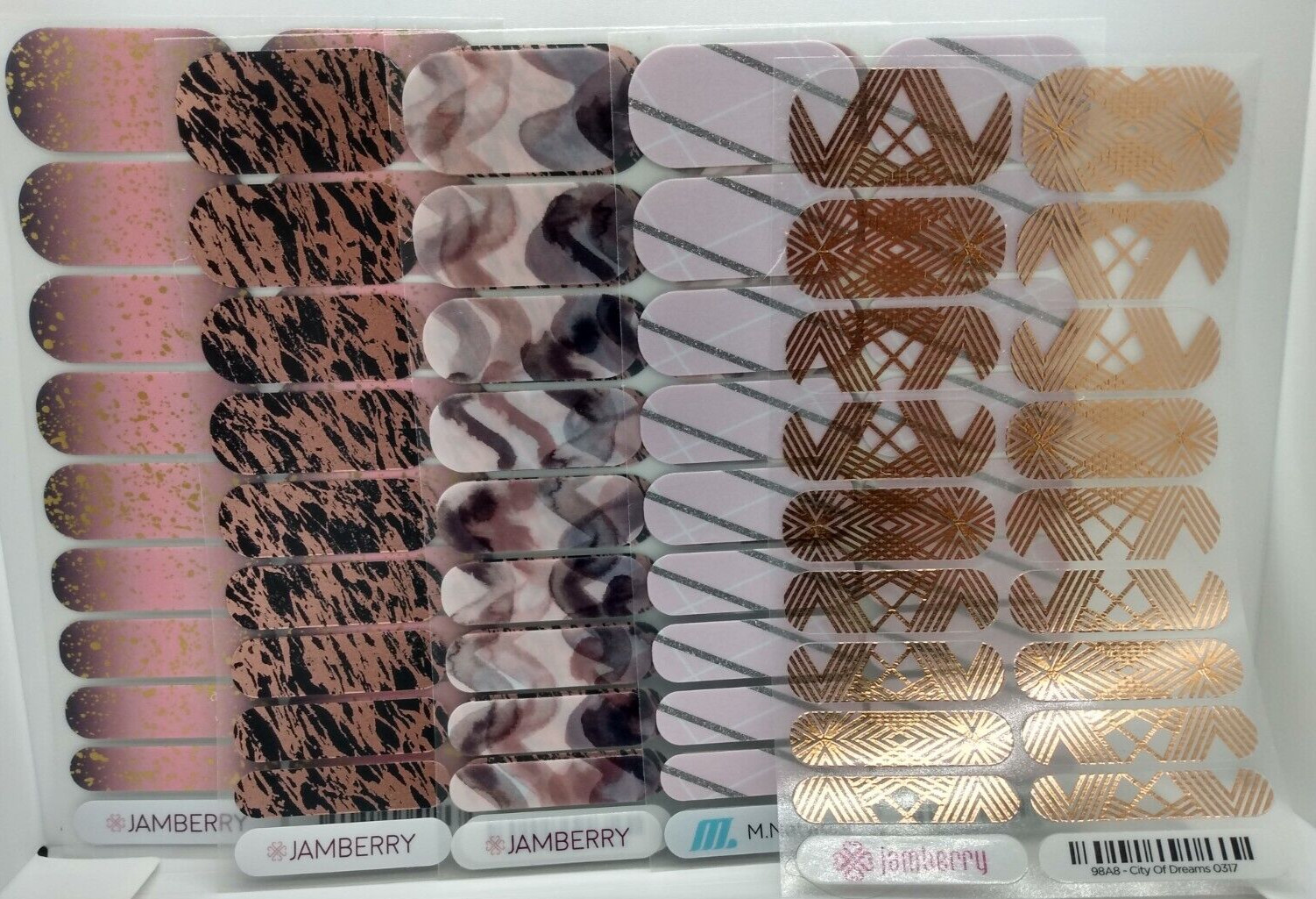 Jamberry Nail Wraps Full Sheets – Pink Beige Copper Abstract Patterns Lot of 5