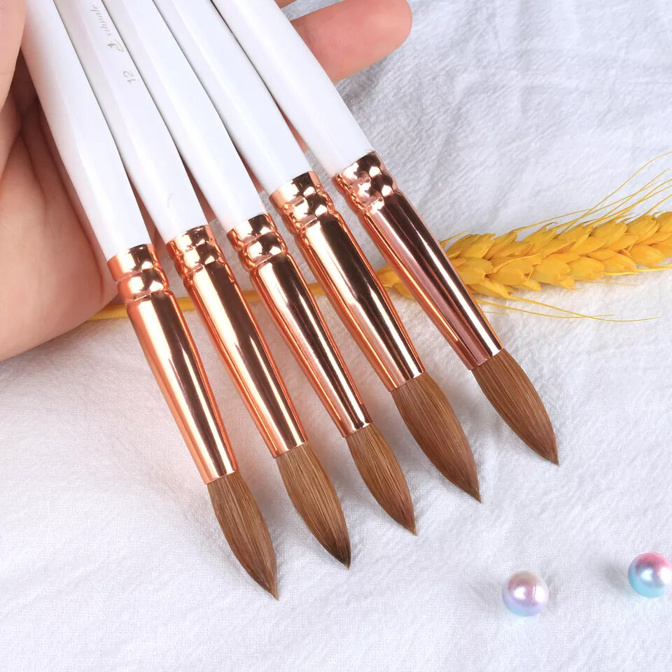 ACRYLIC KOLINSKY NAIL BRUSH White Wood Handle #8-#22