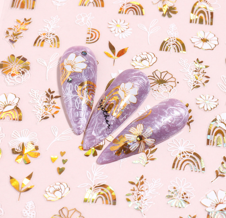3D Nail Art Decals Stickers Daisy Flower Leaf English Letters Adhesive DIY NS2