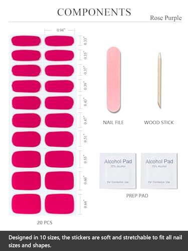 Semi Cured Gel Nail Strips (Rose Purple)-20 PCS Pink Red Gel Nail Stickers |